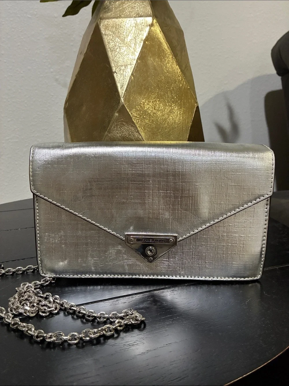 Michael Kors Silver Metallic Envelope Crossbody